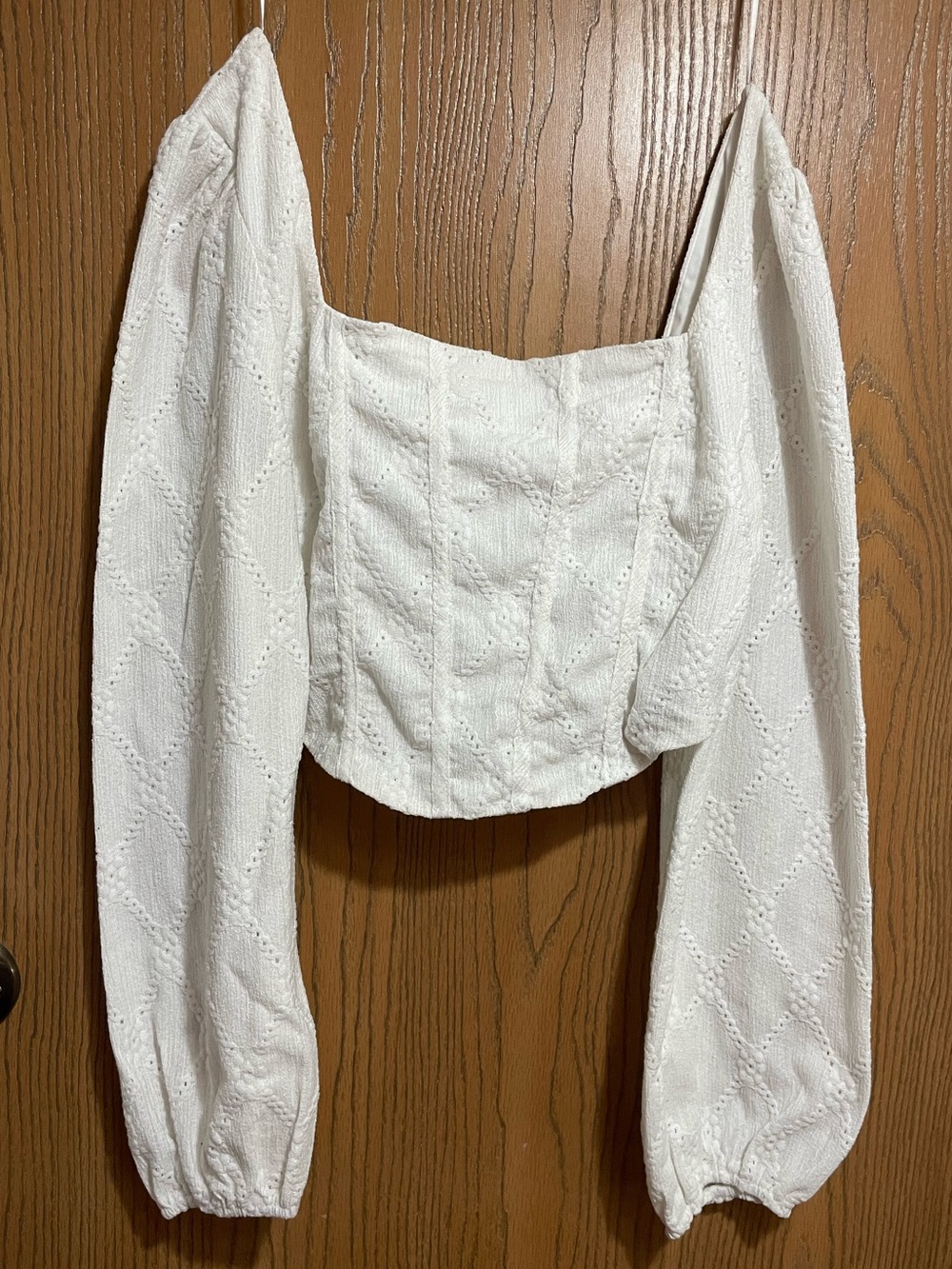 Altar'd State White Eyelet Puff-Sleeve Cropped Top